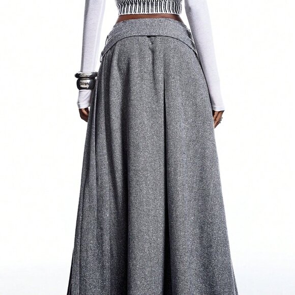 Grey Casual Women's Elegant Pleated Party Skirt - Picture 2 of 6